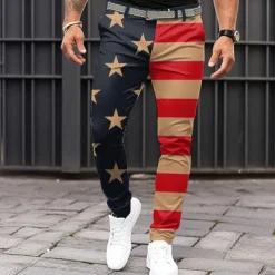 Men's American US Flag Patriotic Dress Pants Mid Waist Vintage Business Casual Outdoor Street Dailywear Zipper Pocket Summer Spring Fall 3D Print Blue Brown