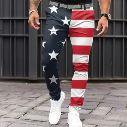 Men's American US Flag Patriotic Dress Pants Mid Waist Vintage Business Casual Outdoor Street Dailywear Zipper Pocket Summer Spring Fall 3D Print Blue Brown
