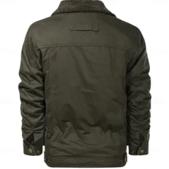 Men's American US Flag Print Embroidered Fleece Jacket Sherpa Trucker Jacket Work Cargo Jacket Turn-Down Collar Warm Winter Cotton Jacket Vintage Casual Going Out Coat Multi-Pockets