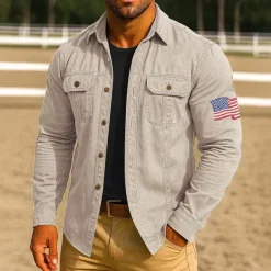 Men's American US Flag Work Shirt Western Shirt Cargo Shirt Long Sleeve Casual Tactical Sports Outdoor WorkWear Spring Fall Turndown Front Two Pockets Button Up Shirts Black Army Green Red Blue Orange