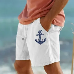 Men's Anchor Shorts Summer Shorts Beach Shorts Mid Waist Hawaiian Casual Outdoor Holiday Going out Drawstring Elastic Waist Print Designer Clothing Apparel
