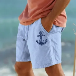 Men's Anchor Shorts Summer Shorts Beach Shorts Mid Waist Hawaiian Casual Outdoor Holiday Going out Drawstring Elastic Waist Print Designer Clothing Apparel