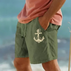 Men's Anchor Shorts Summer Shorts Beach Shorts Mid Waist Hawaiian Casual Outdoor Holiday Going out Drawstring Elastic Waist Print Designer Clothing Apparel