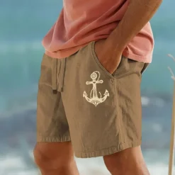 Men's Anchor Shorts Summer Shorts Beach Shorts Mid Waist Hawaiian Casual Outdoor Holiday Going out Drawstring Elastic Waist Print Designer Clothing Apparel