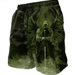 Men's Angel Death Halloween Costumes Swim Trunks Swim Shorts Board Shorts Mid Waist Dark Gothic Style Holiday Streetwear Side Pockets Mesh Lining Elastic Drawstring Waist Designer Clothing Apparel