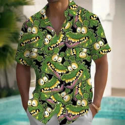 Men's Animal Crocodile Funny Shirt Summer Hawaiian Shirt Button Up Shirt Short Sleeve Hawaiian Vacation Holiday Beach Wear Summer Spring Turndown 3D Print Collared Shirts Front One Pocket Green