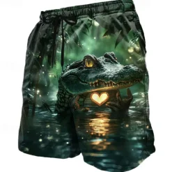 Men's Animal Crocodile Novelty Swim Trunks Swim Shorts Board Shorts Mid Waist Funny Outdoor Vacation Side Pockets Mesh Lining Elastic Drawstring Waist Designer Clothing Apparel