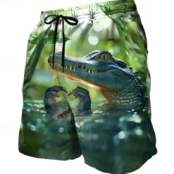 Men's Animal Crocodile Novelty Swim Trunks Swim Shorts Board Shorts Mid Waist Funny Outdoor Vacation Side Pockets Mesh Lining Elastic Drawstring Waist Designer Clothing Apparel