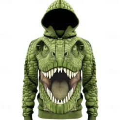 Men's Animal Dog Hoodies Sweatshirt Cool Party Long Sleeve Crew Neck Club Streetwear White Green Drawstring Graphic Fall Winter Designer