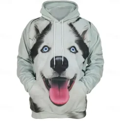 Men's Animal Dog Hoodies Sweatshirt Cool Party Long Sleeve Crew Neck Club Streetwear White Green Drawstring Graphic Fall Winter Designer
