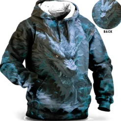 Men's Animal Dragon Graphic Prints Hoodie Hoodies Sweatshirt Daily Classic Long Sleeve Hooded Holiday Going out Streetwear Blue Brown Print Spring & Fall Designer