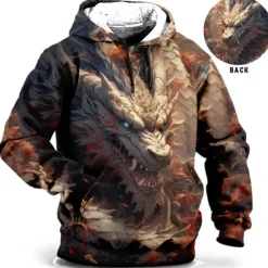 Men's Animal Dragon Graphic Prints Hoodie Hoodies Sweatshirt Daily Classic Long Sleeve Hooded Holiday Going out Streetwear Blue Brown Print Spring & Fall Designer