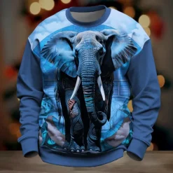 Men's Animal Elephant Sweatshirt Long Sleeve Sweatshirt Pullover Daily Casual 3D Print Vacation Holiday Going out Print Spring & Fall