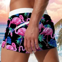 Men's Animal Flamingo Bird Swim Trunks Swim Shorts Board Shorts Mid Waist Fashion Designer Holiday Beach Swimming Pool Pocket Drawstring Elastic Waist Designer Clothing Apparel