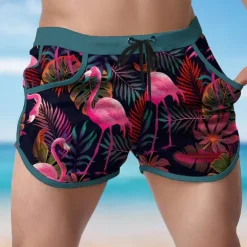 Men's Animal Flamingo Tropical Swim Shorts Board Shorts Swimming Trunks Mid Waist Fashion Designer Surfing Holiday Beach Pocket Drawstring Elastic Waist Designer Clothing Apparel