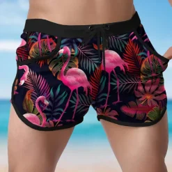 Men's Animal Flamingo Tropical Swim Shorts Board Shorts Swimming Trunks Mid Waist Fashion Designer Surfing Holiday Beach Pocket Drawstring Elastic Waist Designer Clothing Apparel