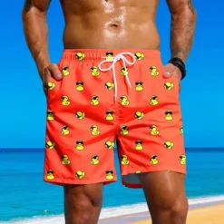 Men's Animal Funny Duck Swim Trunks Swim Shorts Board Shorts Mid Waist Streetwear Hawaiian Beach Vacation Wear Side Pockets Mesh Lining Elastic Drawstring Waist Designer Clothing Apparel