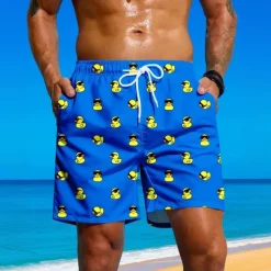 Men's Animal Funny Duck Swim Trunks Swim Shorts Board Shorts Mid Waist Streetwear Hawaiian Beach Vacation Wear Side Pockets Mesh Lining Elastic Drawstring Waist Designer Clothing Apparel