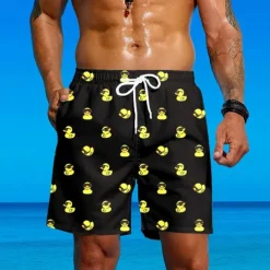 Men's Animal Funny Duck Swim Trunks Swim Shorts Board Shorts Mid Waist Streetwear Hawaiian Beach Vacation Wear Side Pockets Mesh Lining Elastic Drawstring Waist Designer Clothing Apparel