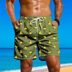Men's Animal Funny Duck Swim Trunks Swim Shorts Board Shorts Mid Waist Streetwear Hawaiian Beach Vacation Wear Side Pockets Mesh Lining Elastic Drawstring Waist Designer Clothing Apparel