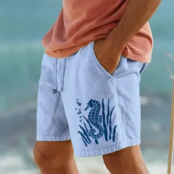 Men's Animal Hippopotamus Shorts Summer Shorts Beach Shorts Mid Waist Hawaiian Casual Outdoor Holiday Going out Drawstring Elastic Waist Print Designer Clothing Apparel