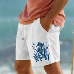 Men's Animal Hippopotamus Shorts Summer Shorts Beach Shorts Mid Waist Hawaiian Casual Outdoor Holiday Going out Drawstring Elastic Waist Print Designer Clothing Apparel