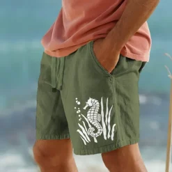 Men's Animal Hippopotamus Shorts Summer Shorts Beach Shorts Mid Waist Hawaiian Casual Outdoor Holiday Going out Drawstring Elastic Waist Print Designer Clothing Apparel