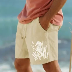 Men's Animal Hippopotamus Shorts Summer Shorts Beach Shorts Mid Waist Hawaiian Casual Outdoor Holiday Going out Drawstring Elastic Waist Print Designer Clothing Apparel