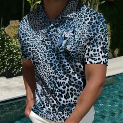 Men's Animal Leopard Polo Shirts Golf Shirt Short Sleeve Shirt Turndown Casual Daily 3D Print Yellow Blue Brown Dark Gray Print Clothing Apparel Fashion Designer Casual Breathable