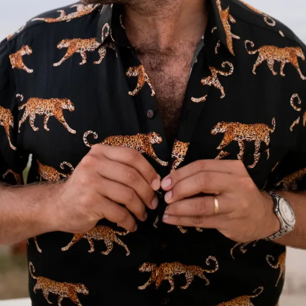 Men's Animal Leopard Shirt Summer Hawaiian Shirt Aloha Shirt Short Sleeves Shirt Turndown Tropical Fashion Hawaiian Outdoor Street Hawaiian Black Brown Green S M L
