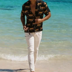 Men's Animal Leopard Shirt Summer Hawaiian Shirt Aloha Shirt Short Sleeves Shirt Turndown Tropical Fashion Hawaiian Outdoor Street Hawaiian Black Brown Green S M L
