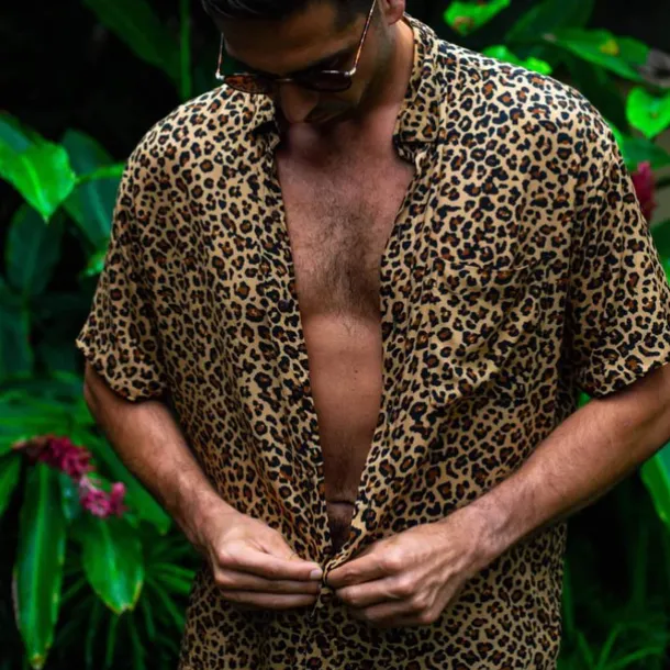 Men's Animal Leopard Shirt Summer Hawaiian Shirt Aloha Shirt Short Sleeves Shirt Turndown Tropical Fashion Hawaiian Outdoor Street Hawaiian Black Brown Green S M L