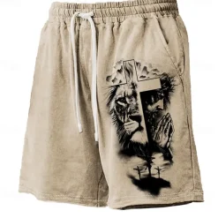 Men's Animal Lion Cross Board Shorts Swim Shorts Swim Trunks Mid Waist Hawaiian Casual Holiday Beach Drawstring with Mesh lining Elastic Waist Designer Clothing Apparel
