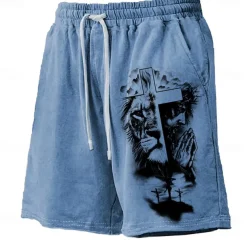 Men's Animal Lion Cross Board Shorts Swim Shorts Swim Trunks Mid Waist Hawaiian Casual Holiday Beach Drawstring with Mesh lining Elastic Waist Designer Clothing Apparel