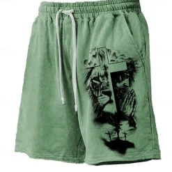 Men's Animal Lion Cross Board Shorts Swim Shorts Swim Trunks Mid Waist Hawaiian Casual Holiday Beach Drawstring with Mesh lining Elastic Waist Designer Clothing Apparel