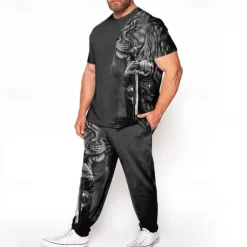Men's Animal Lion 3D Print 2pcs Tees sets Matching Sets Short Sleeve Long pants Crew Neck Fashion Streetwear Casual Outdoor Daily Sports 3D Print Spring & Summer Navy Blue Green Dark Gray
