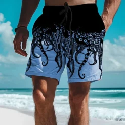 Men's Animal Octopus Swim Trunks Swim Shorts Board Shorts Mid Waist Vacation Hawaiian Holiday Vacation Holiday Beach Drawstring with Mesh lining Elastic Waist Designer Clothing Apparel
