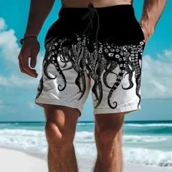 Men's Animal Octopus Swim Trunks Swim Shorts Board Shorts Mid Waist Vacation Hawaiian Holiday Vacation Holiday Beach Drawstring with Mesh lining Elastic Waist Designer Clothing Apparel