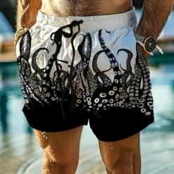 Men's Animal Octopus Swim Trunks Swim Shorts Board Shorts Mid Waist Vacation Hawaiian Holiday Vacation Holiday Beach Drawstring with Mesh lining Elastic Waist Designer Clothing Apparel