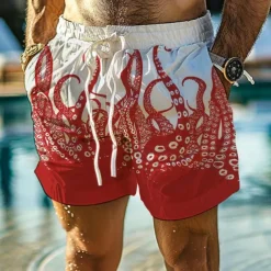 Men's Animal Octopus Swim Trunks Swim Shorts Board Shorts Mid Waist Vacation Hawaiian Holiday Vacation Holiday Beach Drawstring with Mesh lining Elastic Waist Designer Clothing Apparel