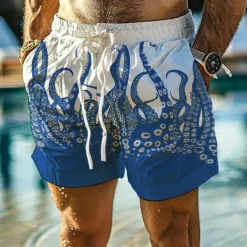 Men's Animal Octopus Swim Trunks Swim Shorts Board Shorts Mid Waist Vacation Hawaiian Holiday Vacation Holiday Beach Drawstring with Mesh lining Elastic Waist Designer Clothing Apparel