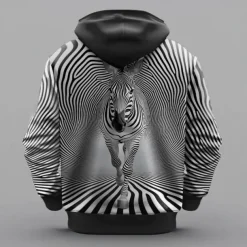 Men's Animal Optical Illusion Hoodies Sweatshirt Ethnic Cowboy Long Sleeve Crew Neck Holiday Streetwear Black White Drawstring Fall Winter Designer