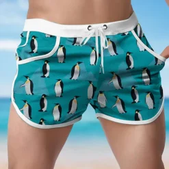 Men's Animal Penguin Swim Shorts Board Shorts Swimming Trunks Mid Waist Fashion Designer Surfing Holiday Beach Pocket Drawstring Elastic Waist Designer Clothing Apparel