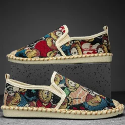 Men's Animal Print Canvas Espadrille Slip-On Shoes with Jute Rope Sole – Comfortable Casual Summer Footwear