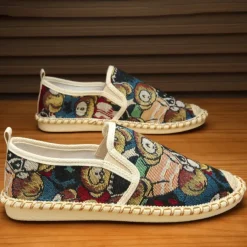 Men's Animal Print Canvas Espadrille Slip-On Shoes with Jute Rope Sole – Comfortable Casual Summer Footwear