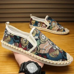 Men's Animal Print Canvas Espadrille Slip-On Shoes with Jute Rope Sole – Comfortable Casual Summer Footwear