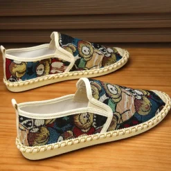 Men's Animal Print Canvas Espadrille Slip-On Shoes with Jute Rope Sole – Comfortable Casual Summer Footwear
