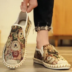 Men's Animal Print Canvas Espadrille Slip-On Shoes with Jute Rope Sole – Comfortable Casual Summer Footwear