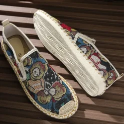 Men's Animal Print Canvas Espadrille Slip-On Shoes with Jute Rope Sole – Comfortable Casual Summer Footwear