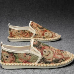 Men's Animal Print Canvas Espadrille Slip-On Shoes with Jute Rope Sole – Comfortable Casual Summer Footwear